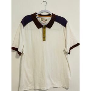 Carbon 2 Cobalt Men's SZ XL Polo Shirt Purple & Beige Trim 100% Cotton